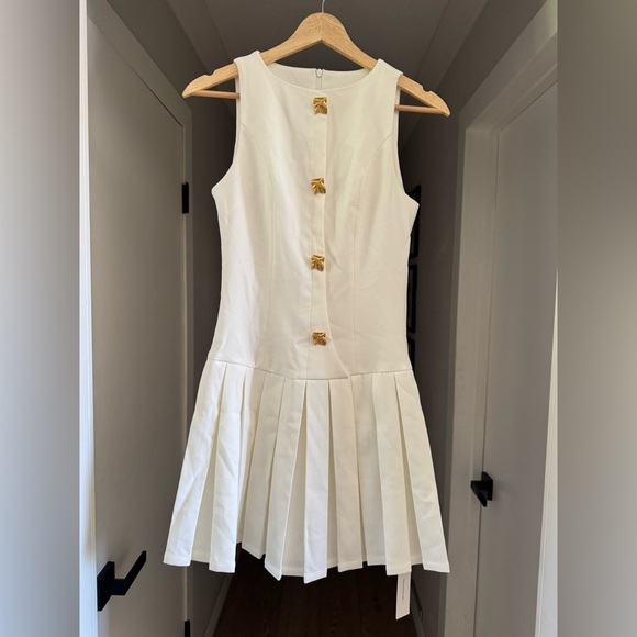 NWT | Commense | Metal-Button Pleated Tank Dress in White | Sz XS - Picture 5 of 9